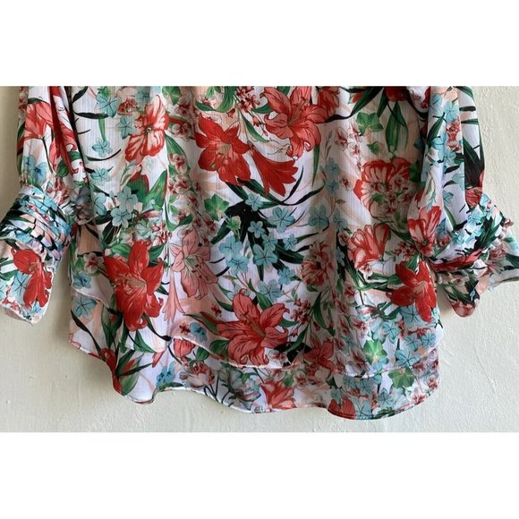 COPY - XOXO Womens Blouse Top Cold Shoulder Large Floral Layered Ruffles Long S… - Picture 3 of 11